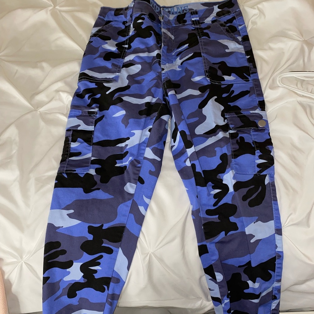 Blue and black camp pants